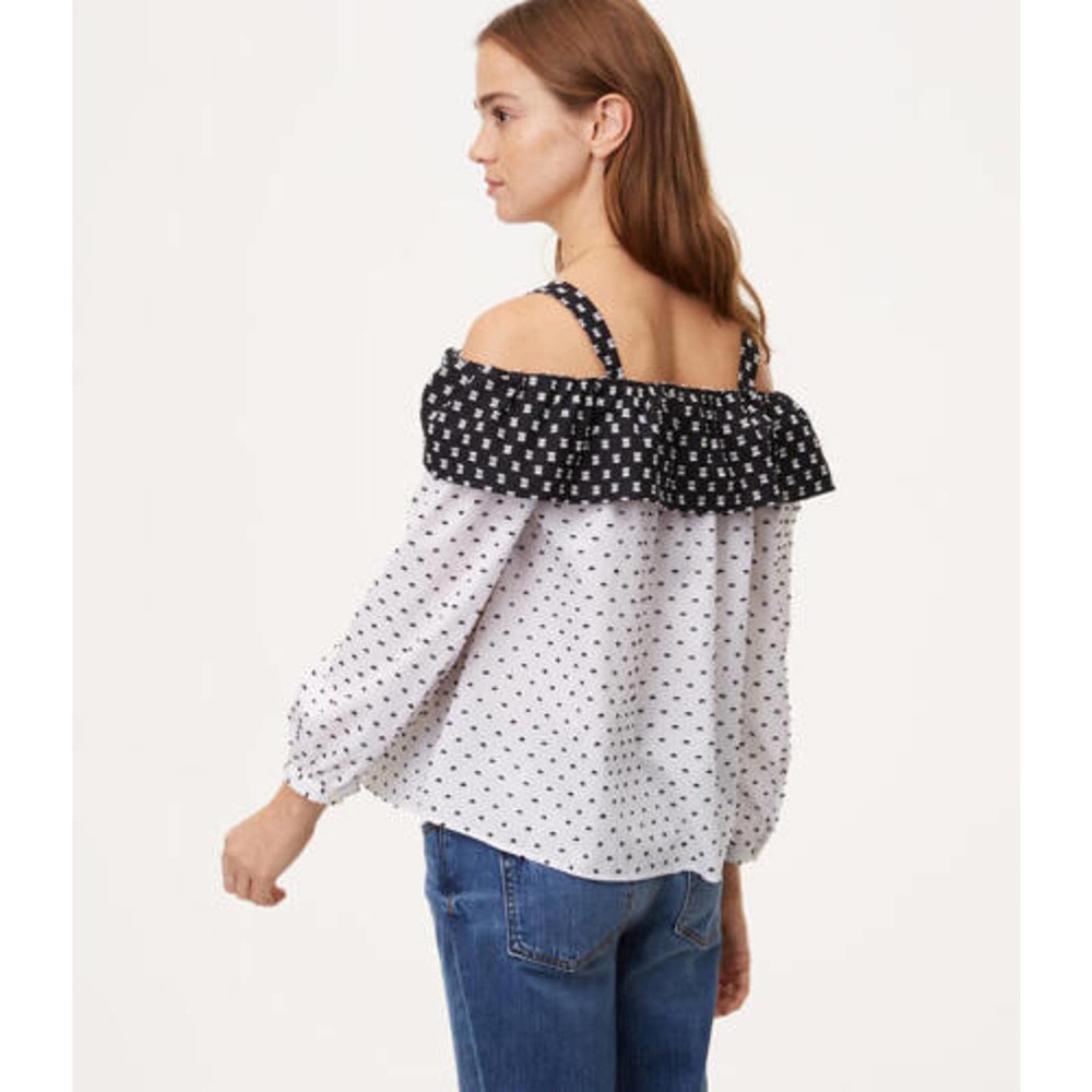 NWT Ann Taylor LOFT Geo off the shoulder strappy top blouse black white XL